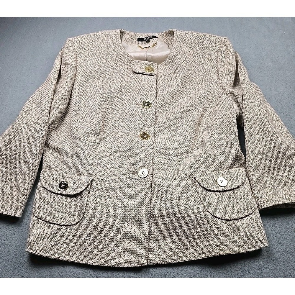 ALEX MARIE Beige & Metallic Gold Button Front Blazer | Size‎ 16